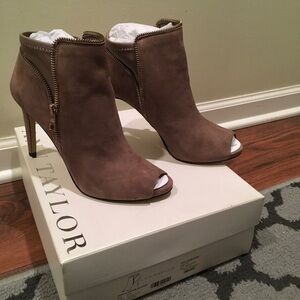 Ann Taylor Peep Toe Suede Ankle Boots - Tan